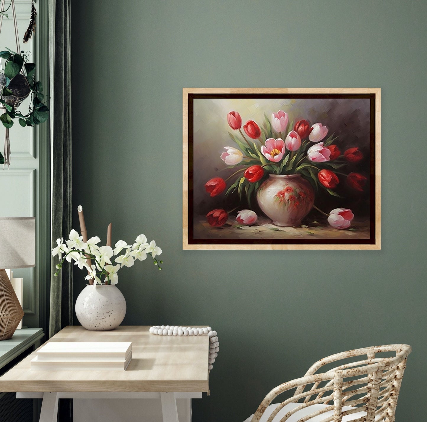 Elegant Tulip Still Life Painting on Canvas | An Oil Painting of Tulip Flowers in a Vase