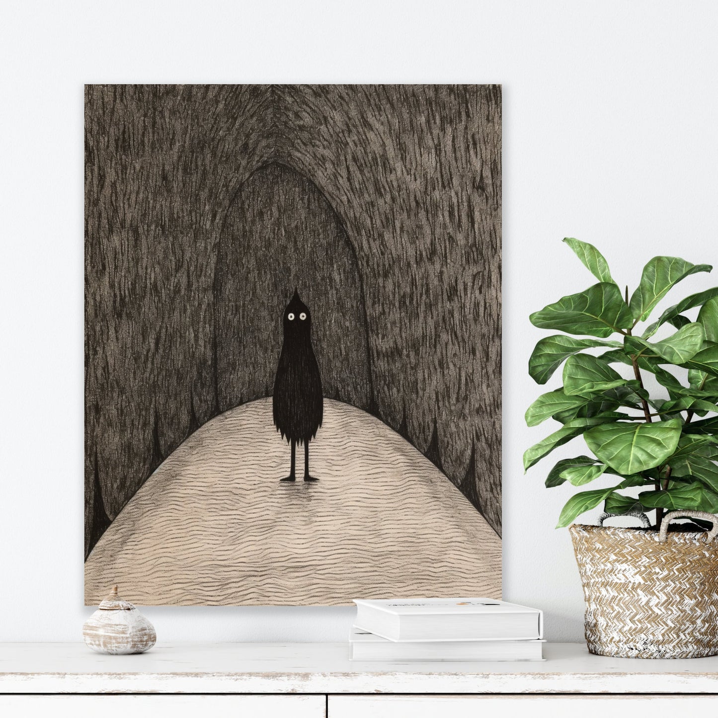 Quirky Naïve Art Depiction of an Ogre Outside its Cave - Tribute to Edward Gorey Inspired Print | Digital Print | Download Art | Wall Art