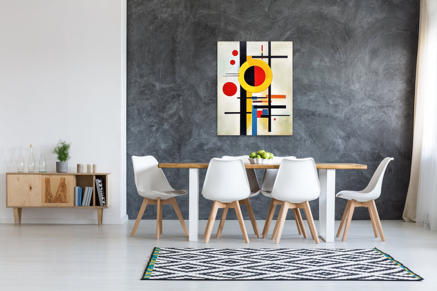 Mechanized Precision: An Abstract Colored Composition in Traditional Oil Painting Style | Original Modern Minimal Artwork