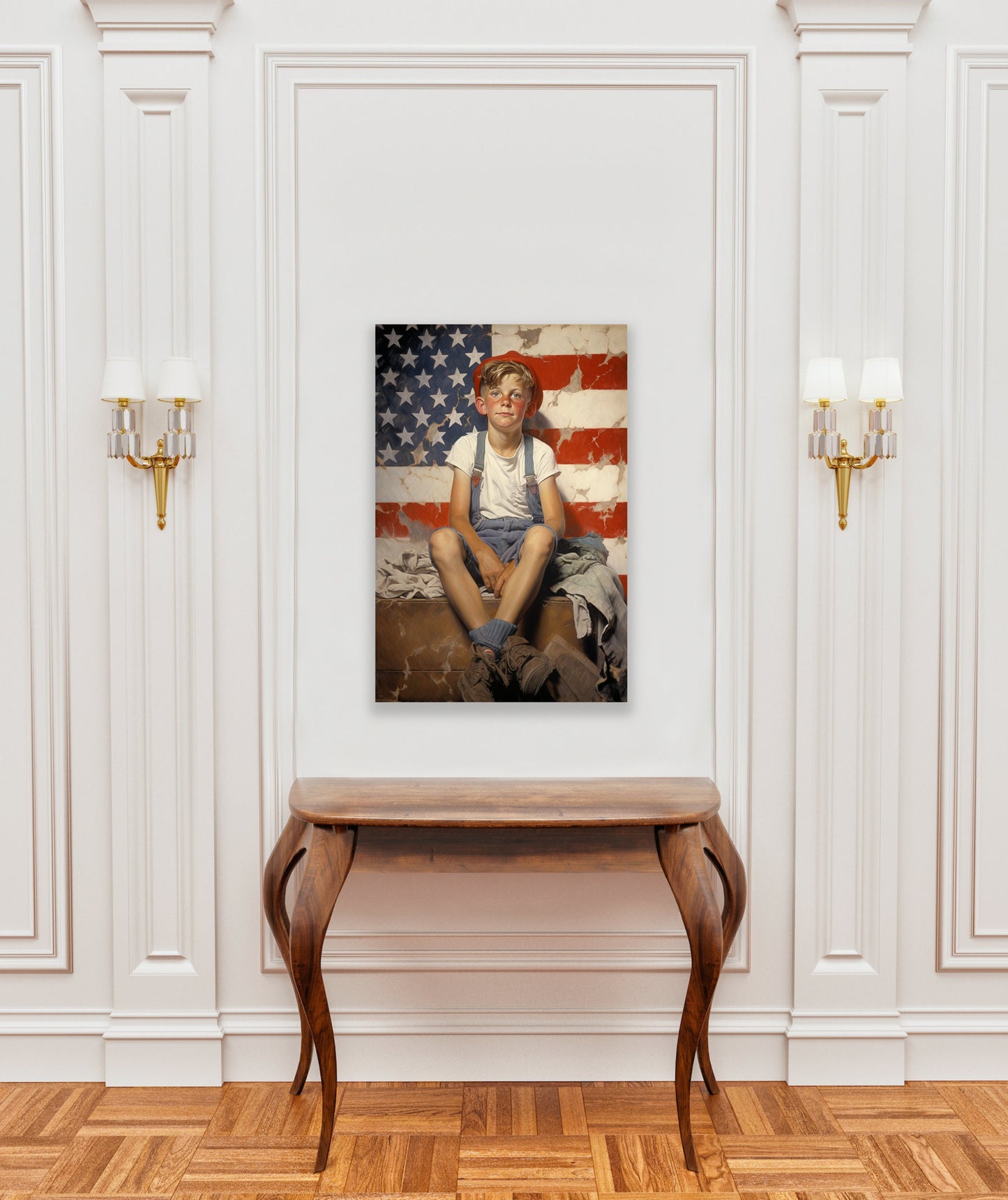 Americana Portrait: Young Boy in front of the American Flag inspired by Norman Rockwell | Digital Wall Art | Download Print | Custom Canvas