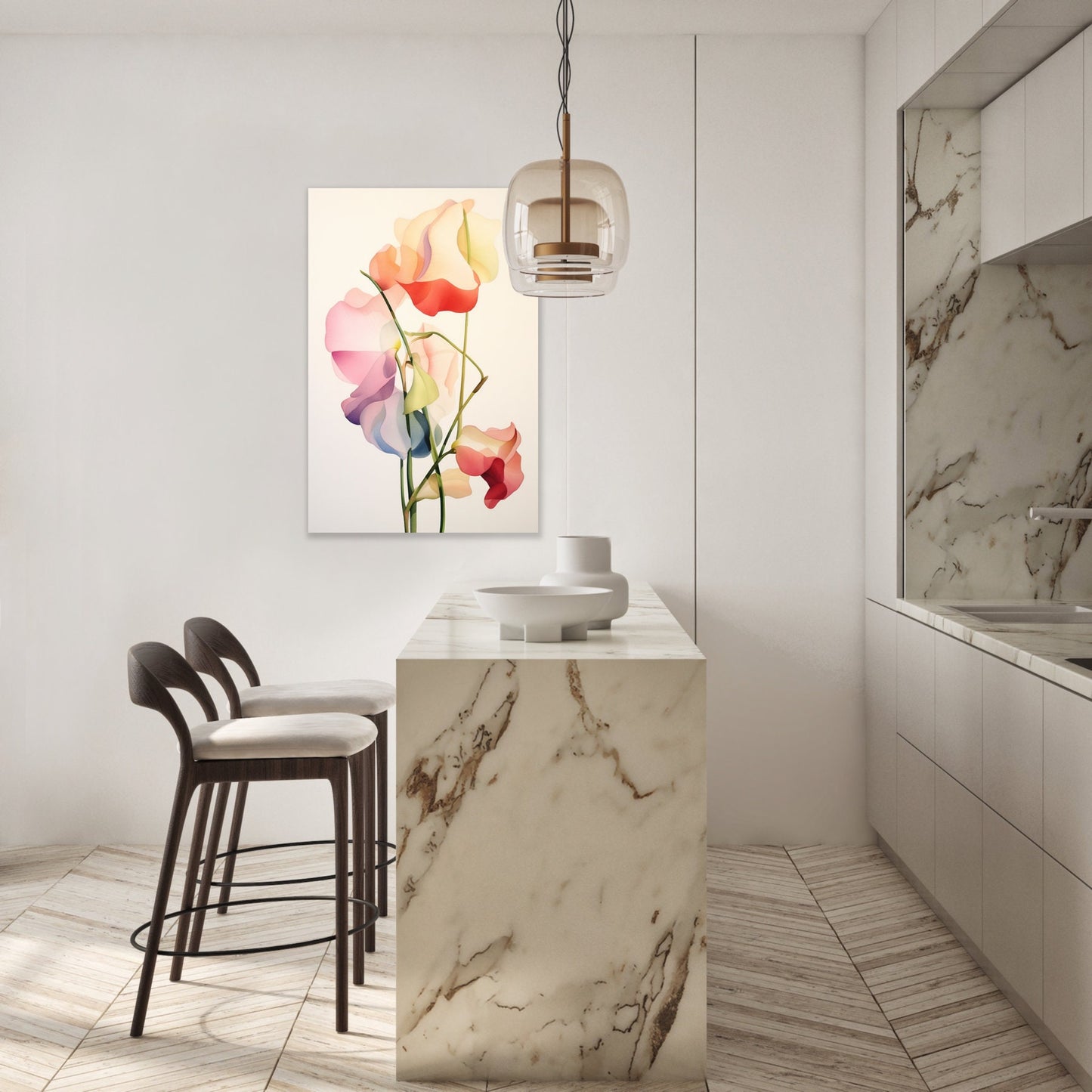 Georgia O’Keeffe Inspired Sweet Pea Floral Bouquet | Canvas Home Decor | Wall Art | Custom Canvas Curators | Minimal Painting