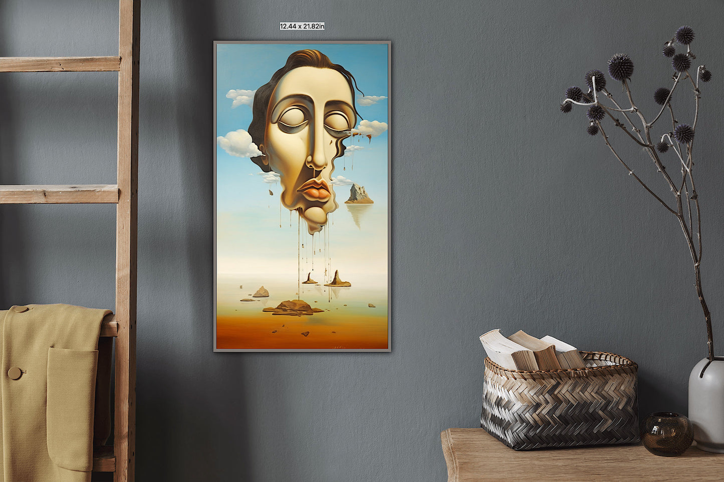 Surrealistic Salvador Dali Inspired Portrait: Floating Man's Head over Desert Landscape - Original Custom Canvas and Digital Print | Art