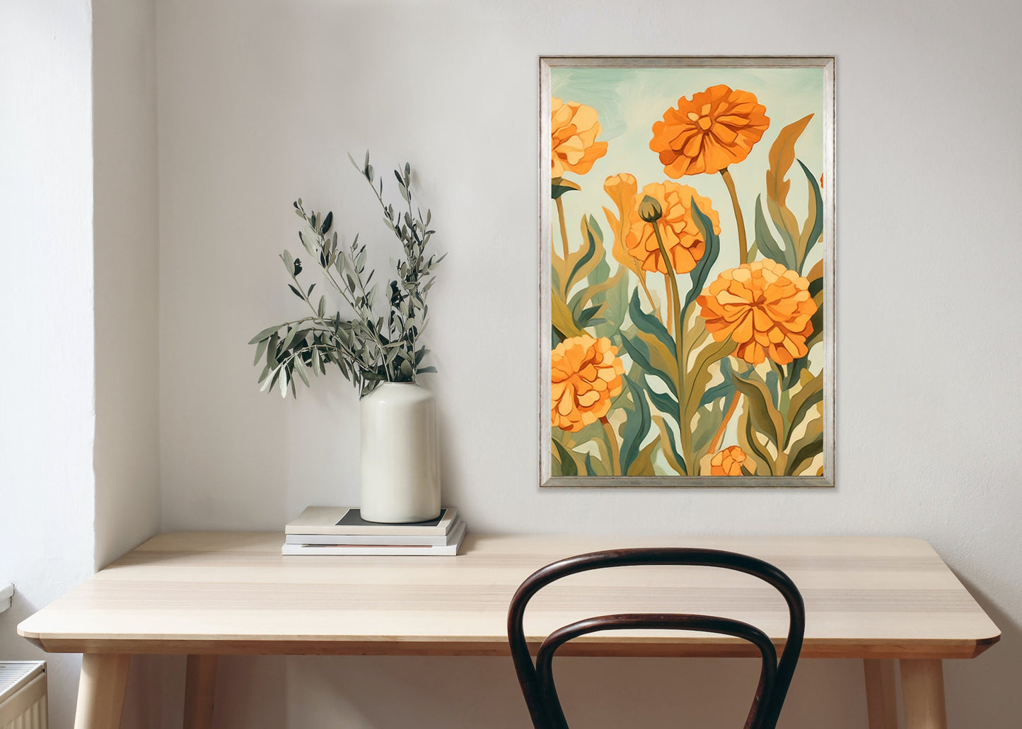 Georgia O’Keeffe Inspired Marigold Bouquet with Orange and Yellow Colors | Custom Canvas | Digital Print | Download
