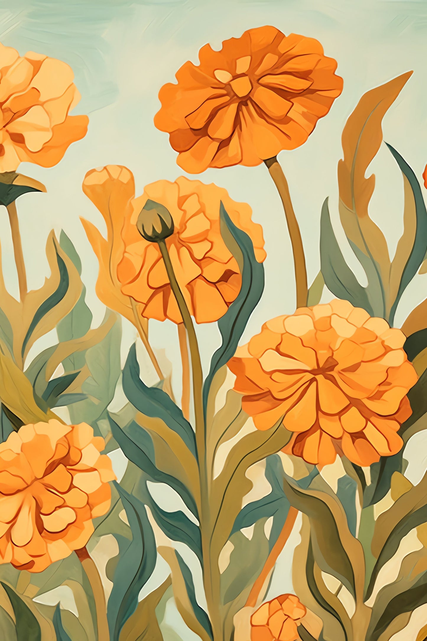 Georgia O’Keeffe Inspired Marigold Bouquet with Orange and Yellow Colors | Custom Canvas | Digital Print | Download