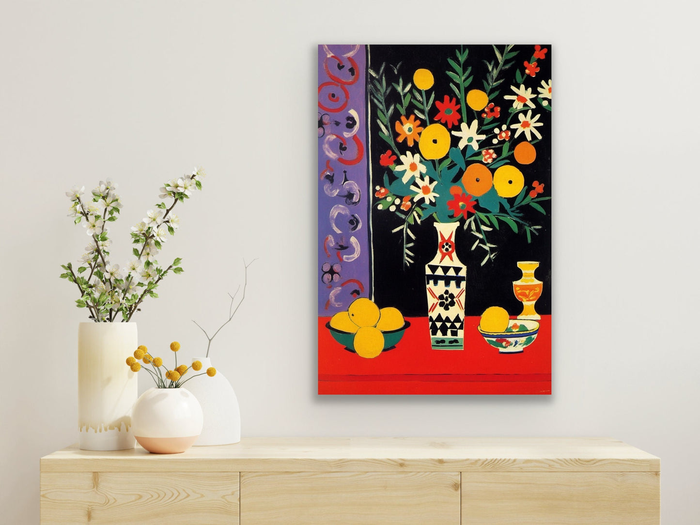 Lemons and Flowers - Matisse Inspired | Breathtaking Original Custom Canvas Work | Home Decor | Wall Art | Digital Painting