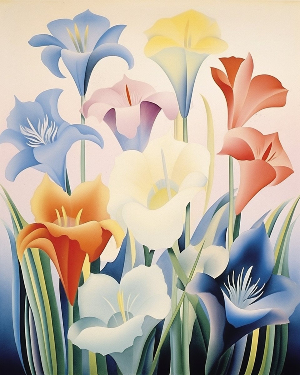 Georgia O'Keeffe Inspired Art Deco Wildflower Canvas Print: Floral Wall Art and Home Decor