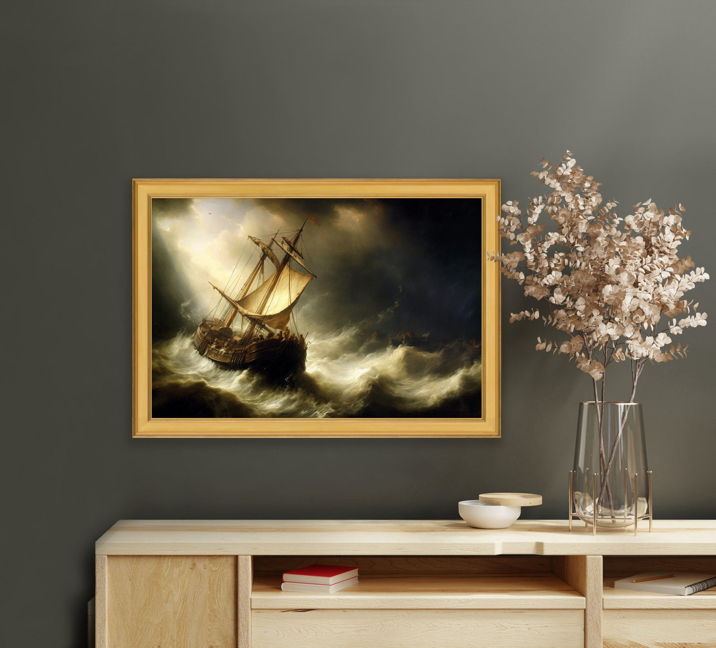 Stormy Sea Dark Moody Canvas Print in the Style of Rembrandt for Home Decor | Custom Canvas