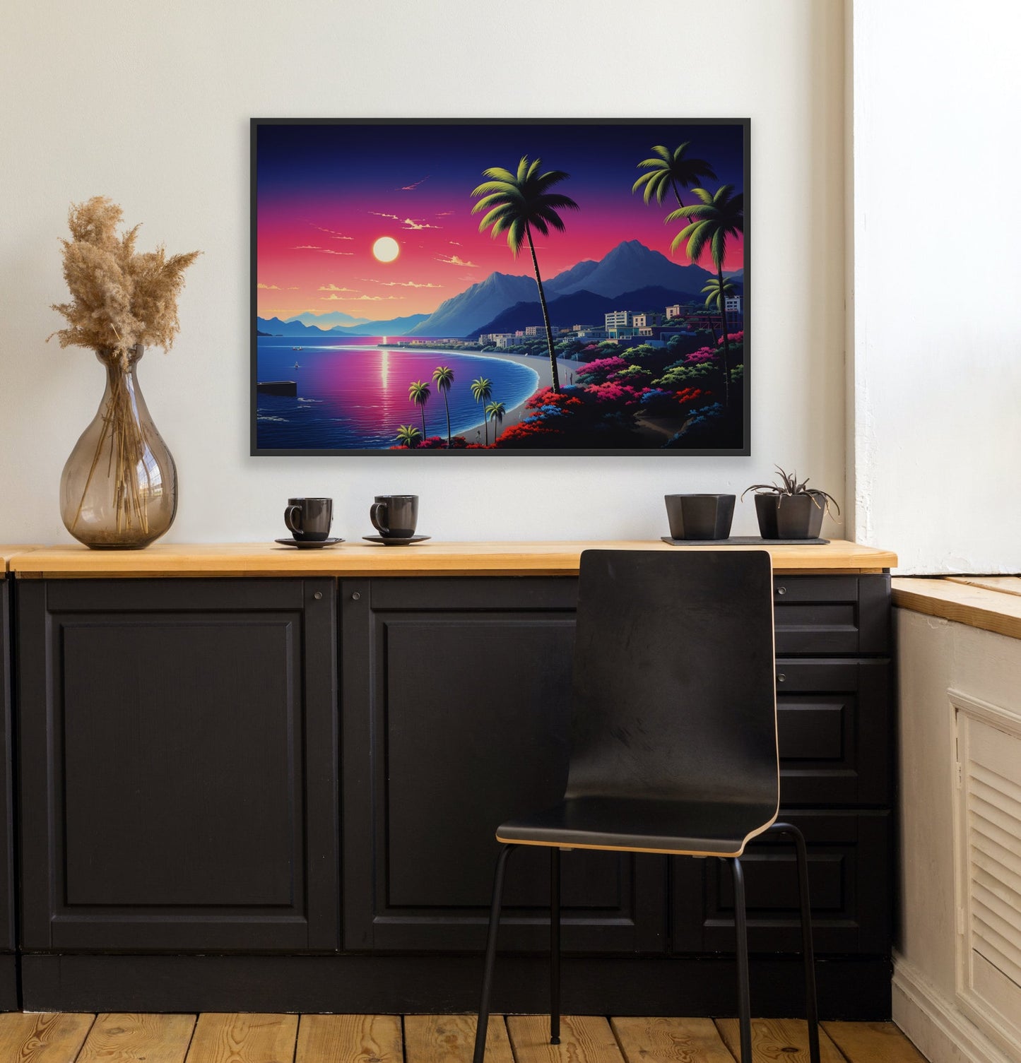 Hiroshi Nagai Style Tropical Bay Sunset: Custom Canvas and Digital Prints for Wall Art and Home Decor