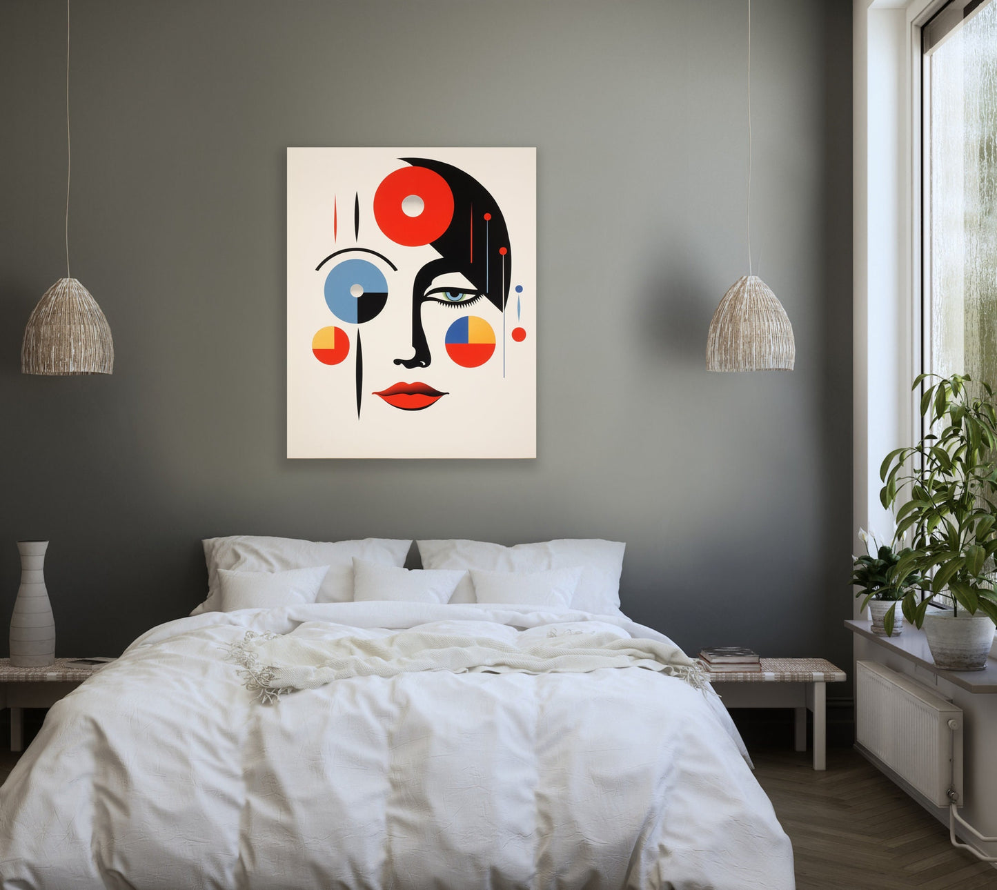 Paul Rand Style Abstract Woman: Unique Custom Canvas portrait in Vibrant Colors, Perfect for Wall Art and Home Decor | Download Digital