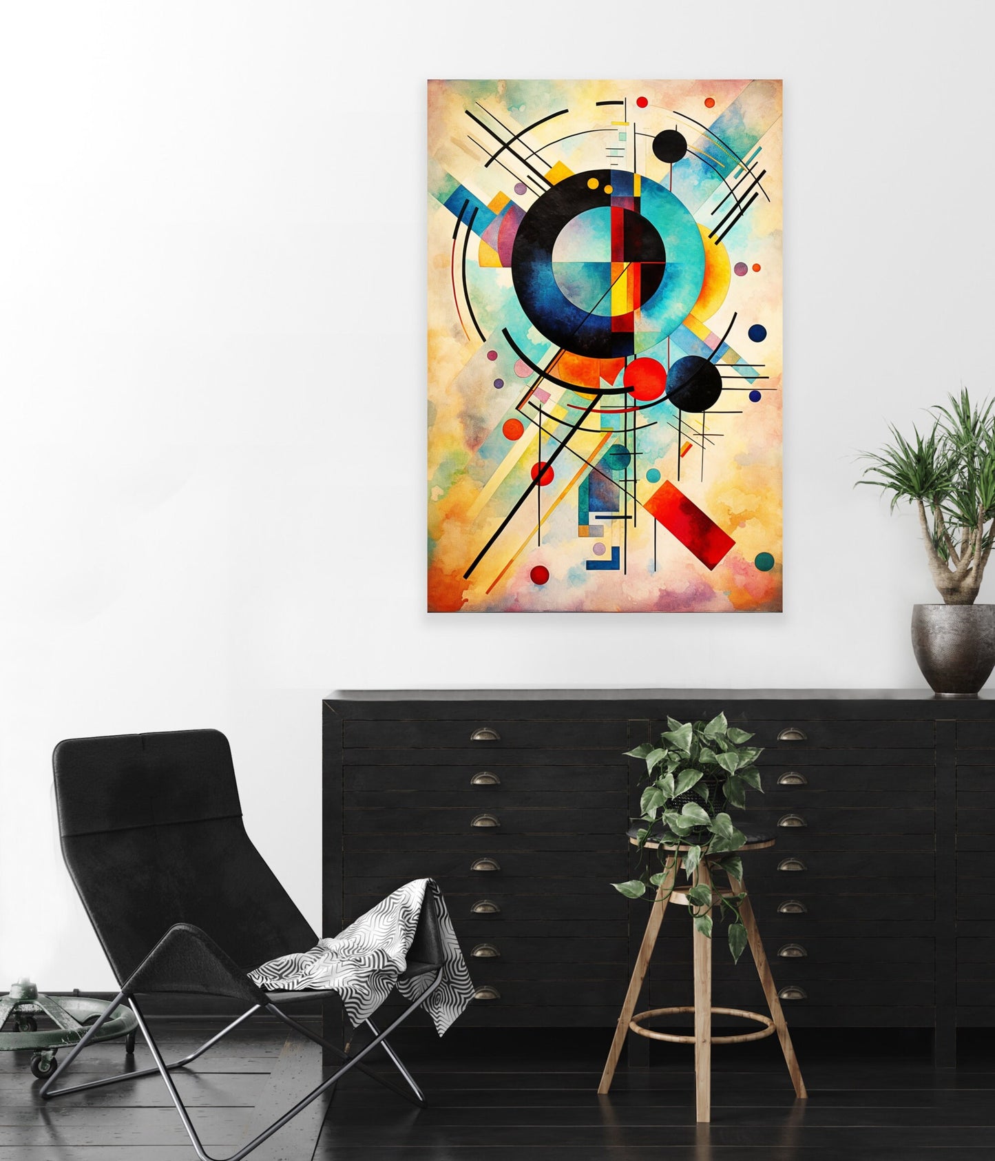 Electric Blue Modern Abstract Art: Custom Canvas Prints Influenced by Vassily Kandinsky's Circle Period for Contemporary Wall Decor