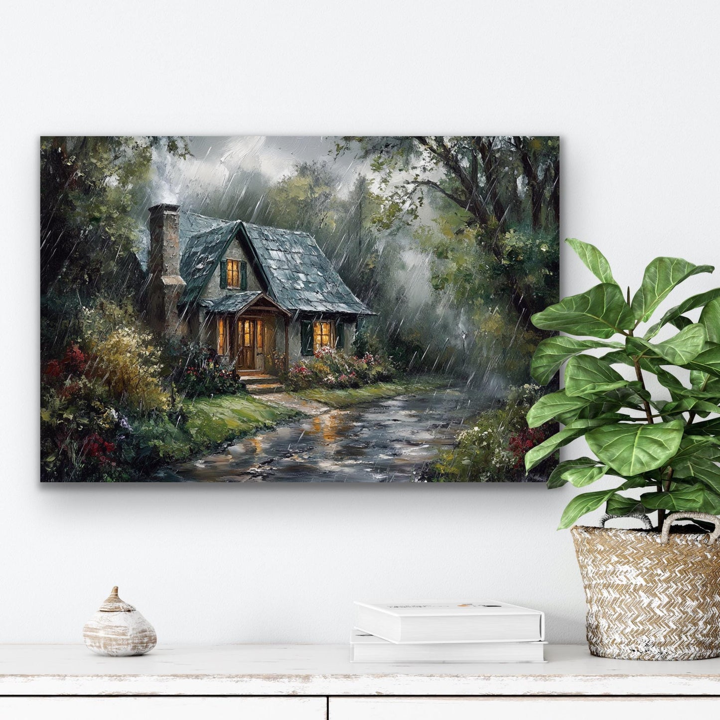 Embracing Serenity: The Allure of 'Cozy Cabin, Rain' Inspired by Thomas Kinkade