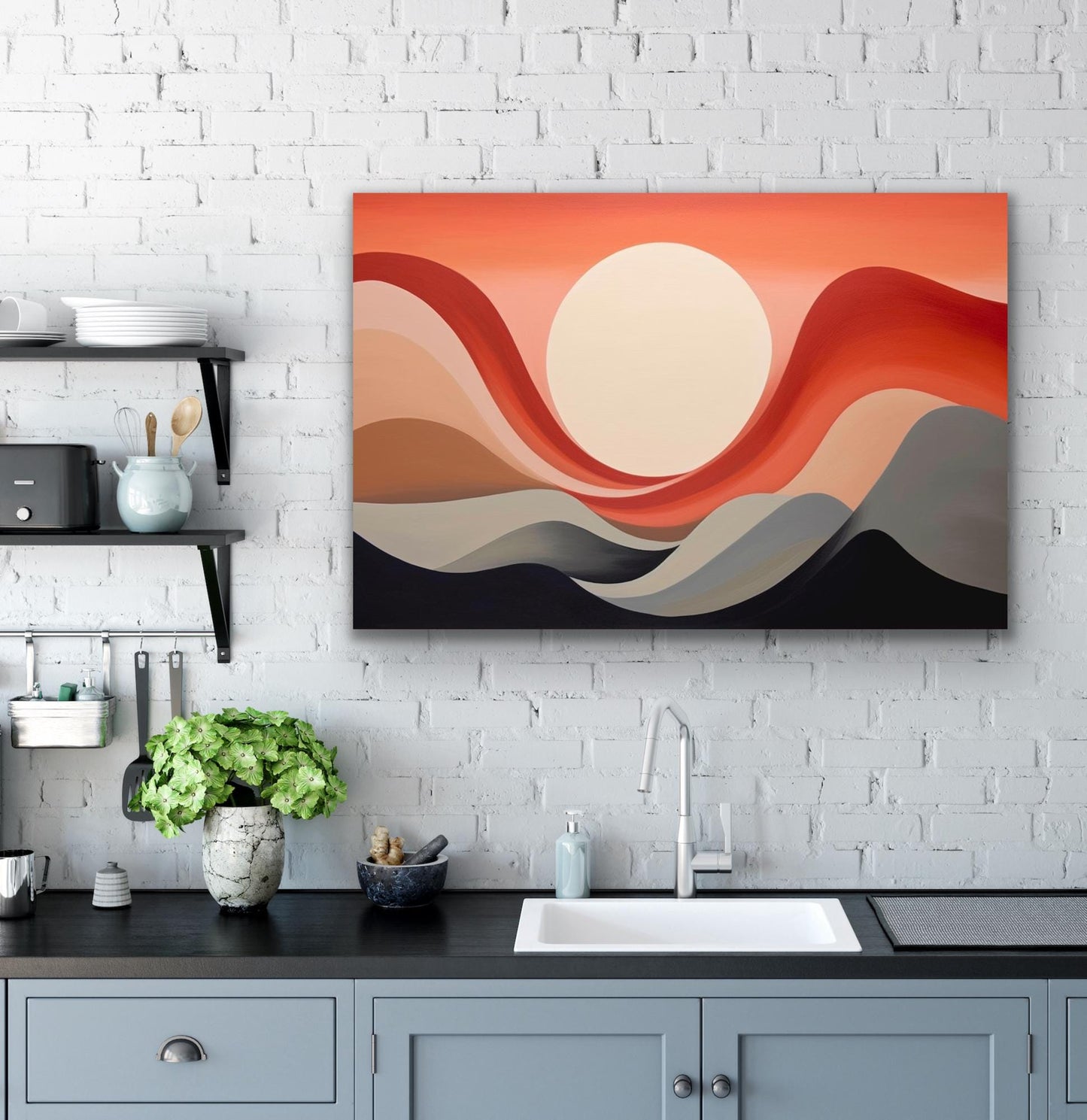 Stunning Minimal Landscape Canvas Print Inspired by Georgia O'Keeffe | Fiery Reds and Oranges | Sunset Wall Art | Custom Digital Download