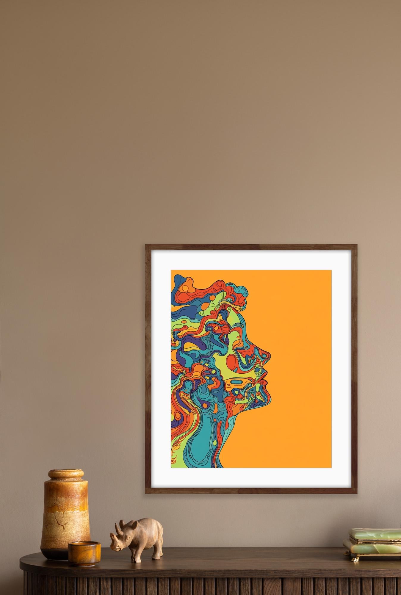Vibrant Modern Abstract Portrait Canvas Print | Custom Wall Art | Bold Orange Background | Eye-Catching Home Decor | Digital Download