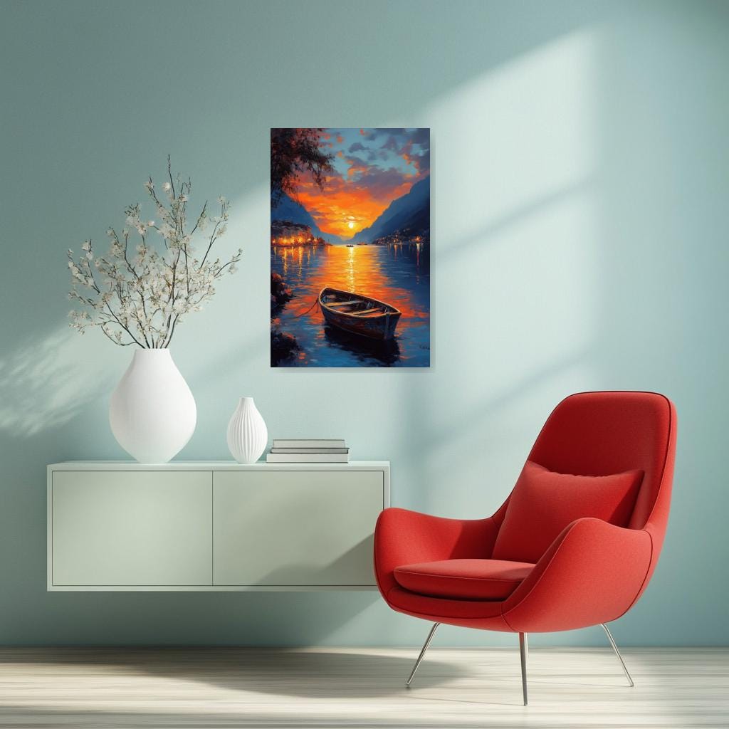 Vibrant Sunset Reflections Canvas Print Inspired by Impressionist Artists Stunning Wall Art for Home Decor and Relaxation