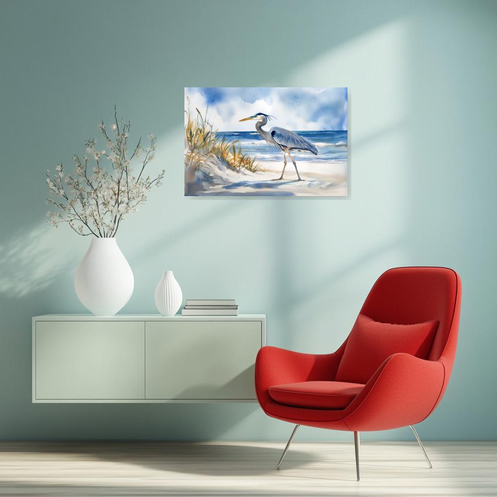 Elegant Great Blue Heron Watercolor Print for Home Decor Canvas Wall Art, Nature Inspired Coastal Art