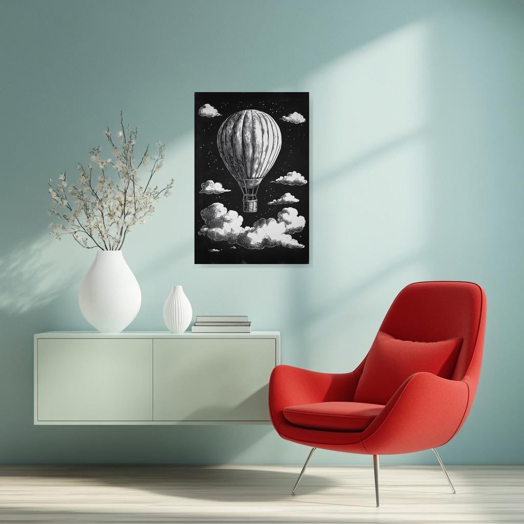 Airy Hot Air Balloon Print Vintage Style Canvas Wall Art Home Decor Black and White Digital Download