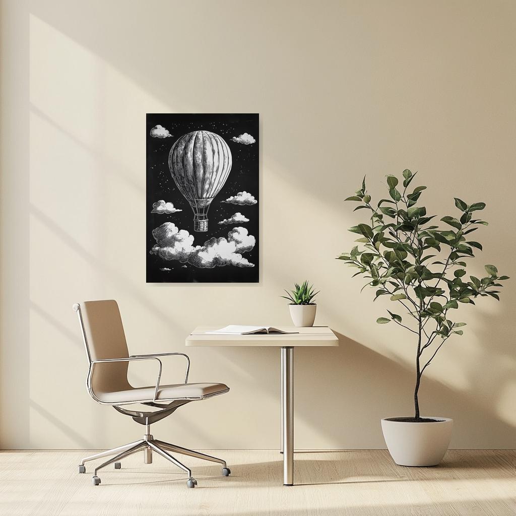 Airy Hot Air Balloon Print Vintage Style Canvas Wall Art Home Decor Black and White Digital Download