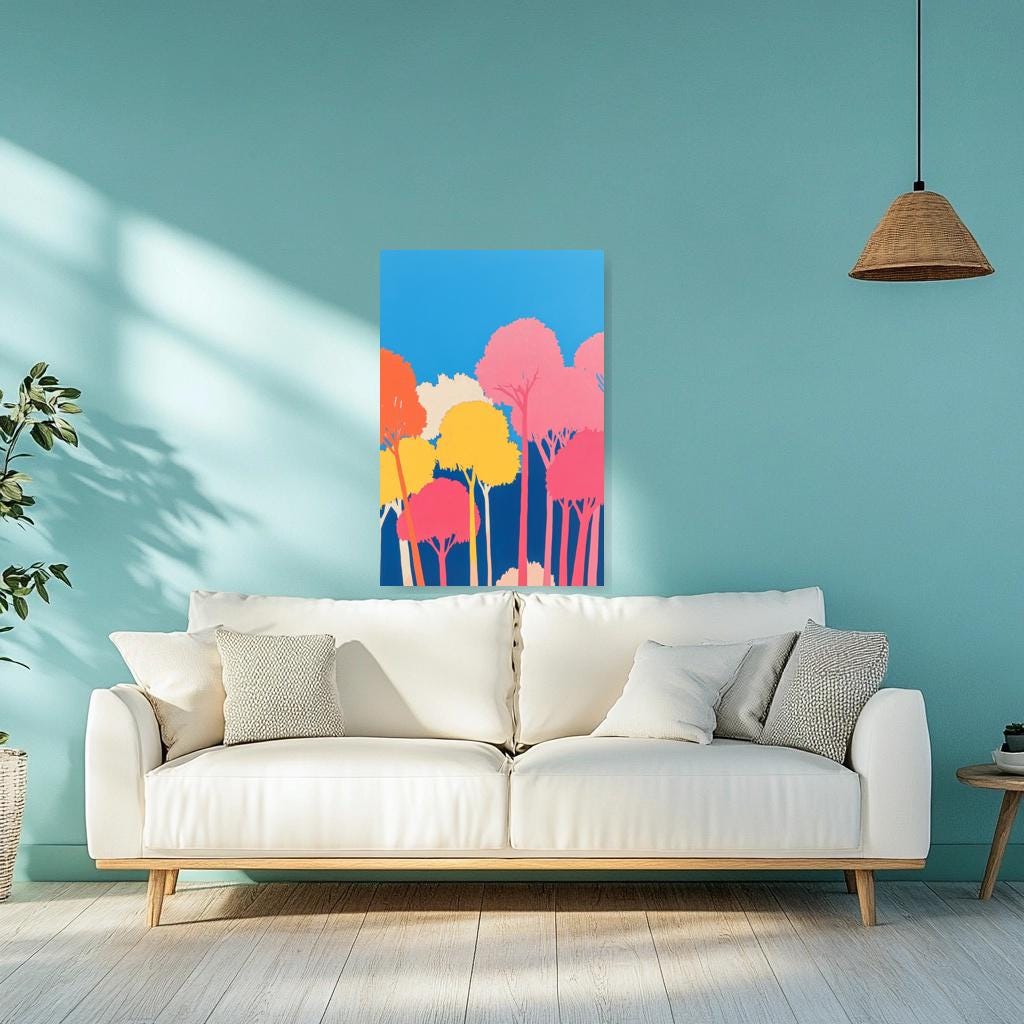 Vibrant Colorful Tree Landscape Canvas Print Modern Home Decor Bright Wall Art Digital Download Inspired by Alex Katz