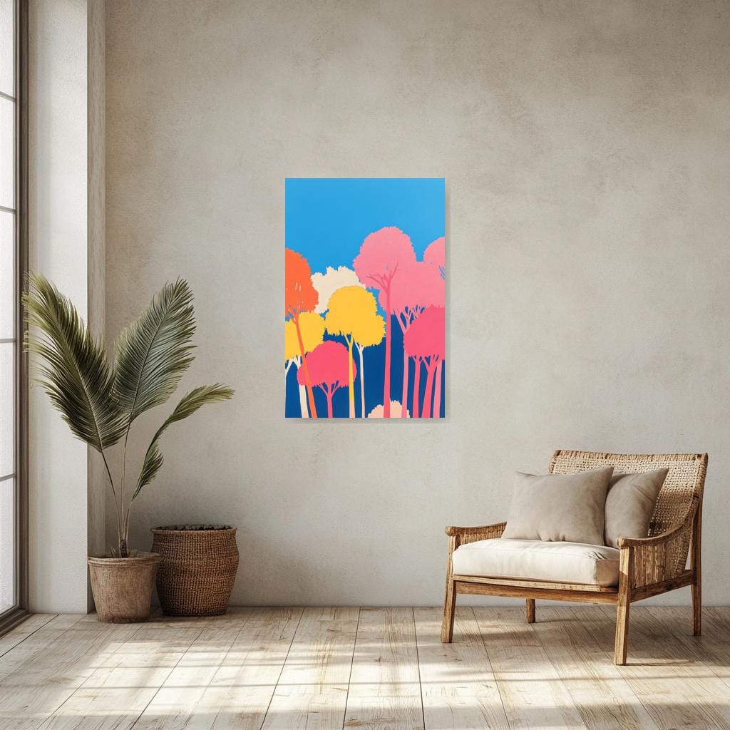 Vibrant Colorful Tree Landscape Canvas Print Modern Home Decor Bright Wall Art Digital Download Inspired by Alex Katz