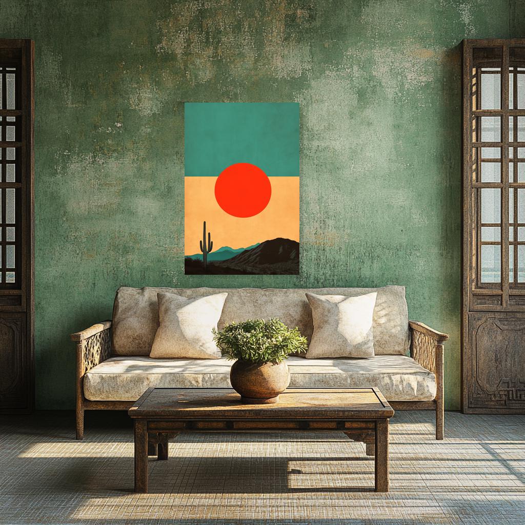 Custom Cactus Sunset Canvas Print Inspired by Minimalism Geometric Art for Colorful Home Decor Wall Art