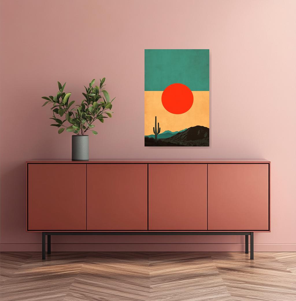 Custom Cactus Sunset Canvas Print Inspired by Minimalism Geometric Art for Colorful Home Decor Wall Art