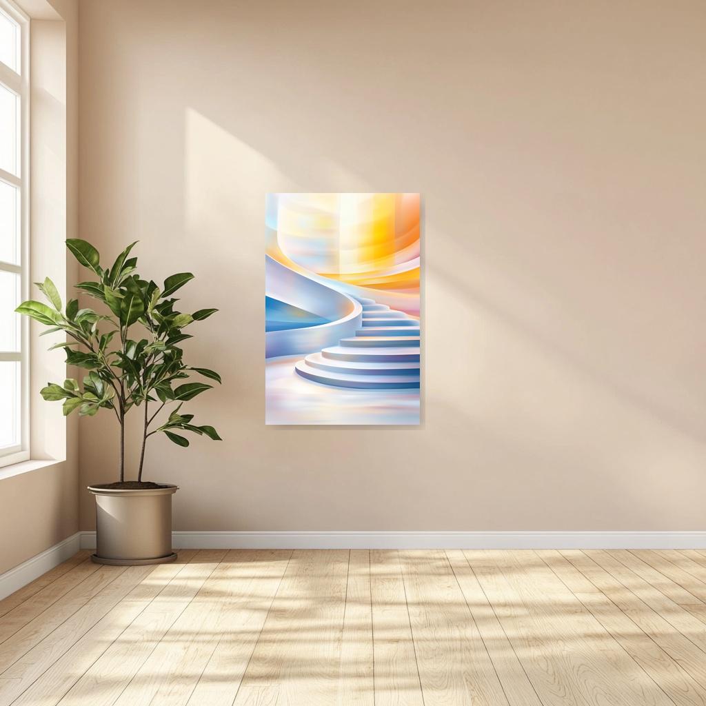 Abstract Stairs Artwork Canvas Print Inspired by Monet in Soft Blues and Warm Hues for Home Decor