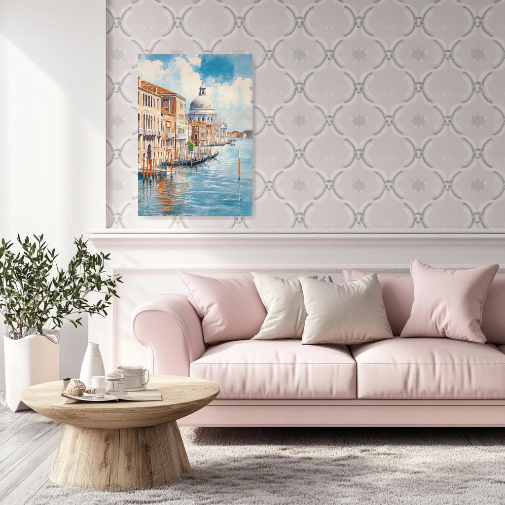 Venetian Landscape Canvas Print Inspired by Claude Monet Watercolor Home Decor Wall Art Digital Download