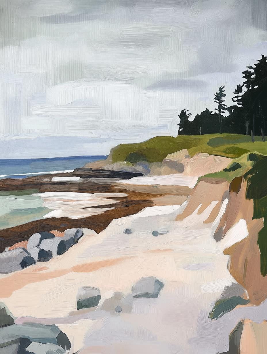 Coastal Serenity Canvas Print Inspired by Edward Hopper with Soft Pastels and Dynamic Brushstrokes for Home Decor