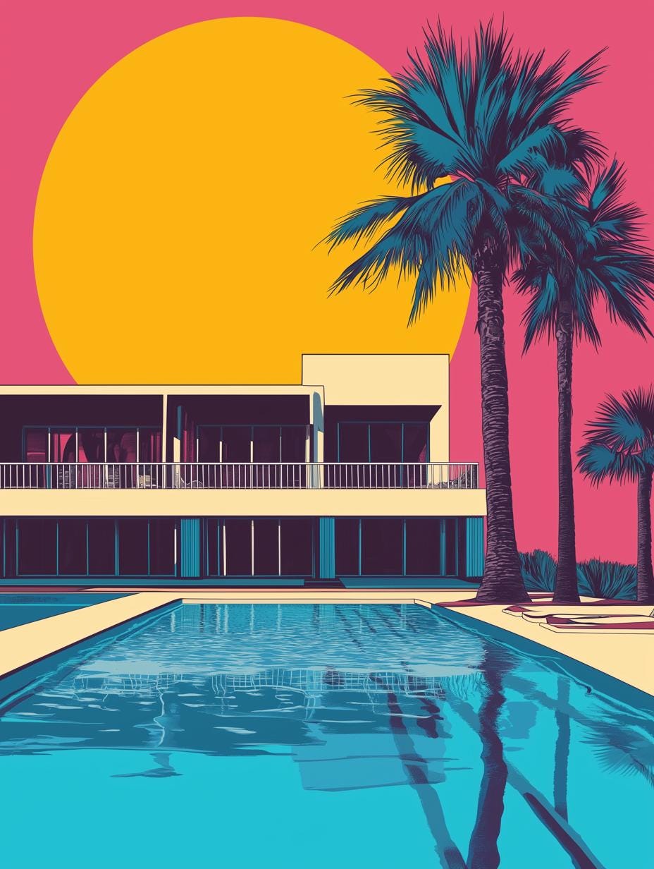 Mid-Century Modern Palm Trees Canvas Print Wall Art Inspired by the times. Colorful Poolside Decor Digital Download