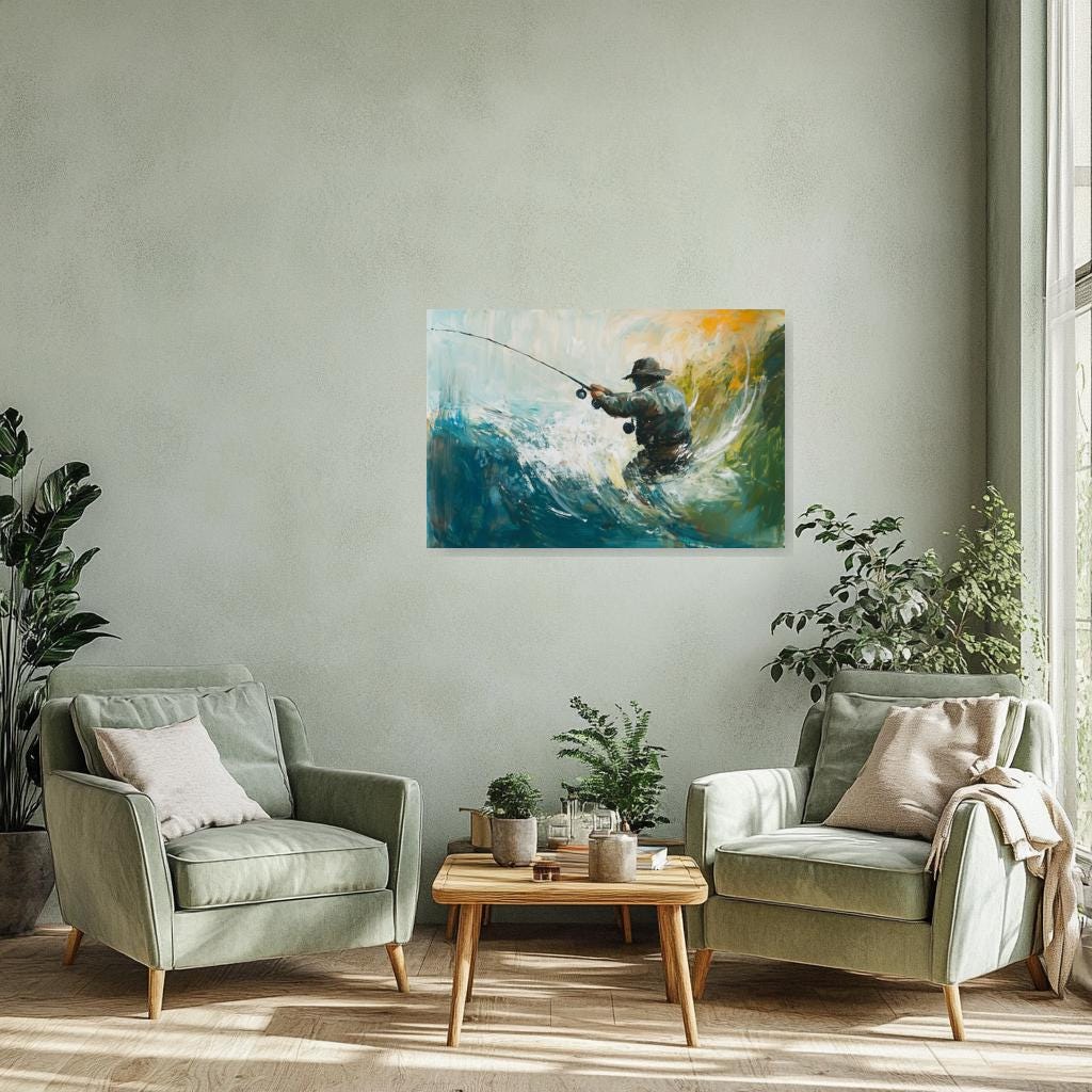 Dynamic Fisherman Wall Art Canvas Print - Coastal Impressionism Inspired by Monet - Framed Ocean Waves Home Decor