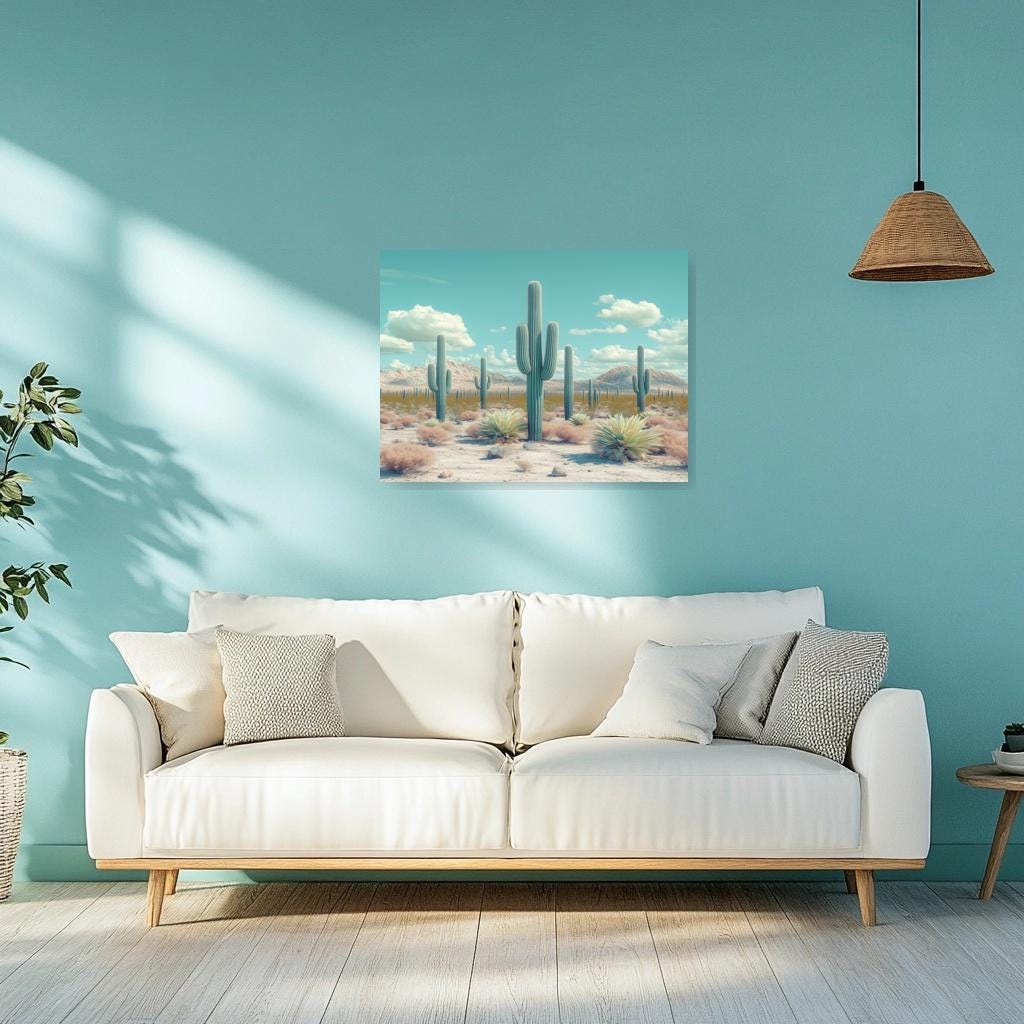 Cactus Landscape Canvas Print Inspired by Georgia O'Keeffe Vibrant Desert Wall Art Home Decor Digital Download