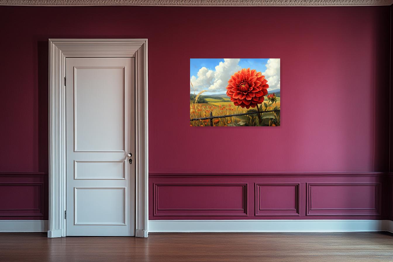 Vibrant Red Dahlia Canvas Print Inspired by Impressionist Style Floral Wall Art for Home Decor Digital Download