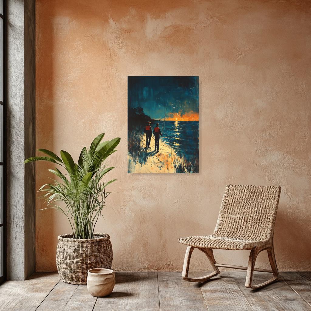 Sunset Fishing Canvas Print Inspired by Impressionist Masters | Custom Wall Art | Vibrant Outdoor Home Decor