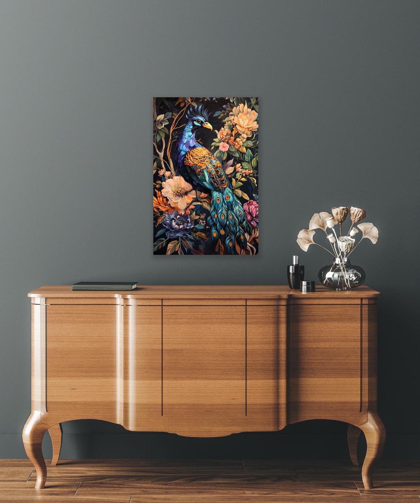Vibrant Anna Griffin Inspired Peacock Floral Canvas Art Print | Custom Colorful Home Decor | Jewel Tones Wall Art | Unique Decor