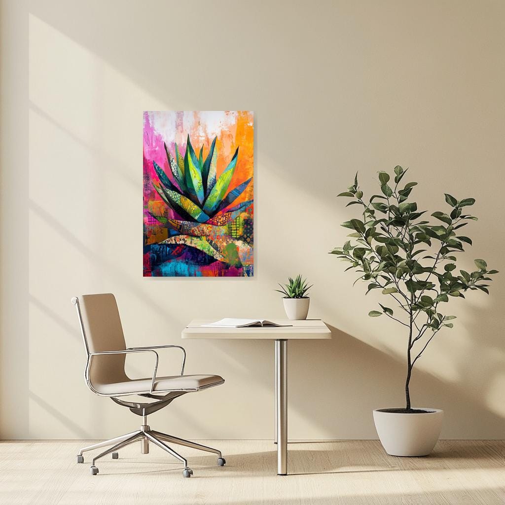 Colorful Agave Plant Canvas Print Inspired by Henri Matisse for Home Decor and Wall Art Digital Download