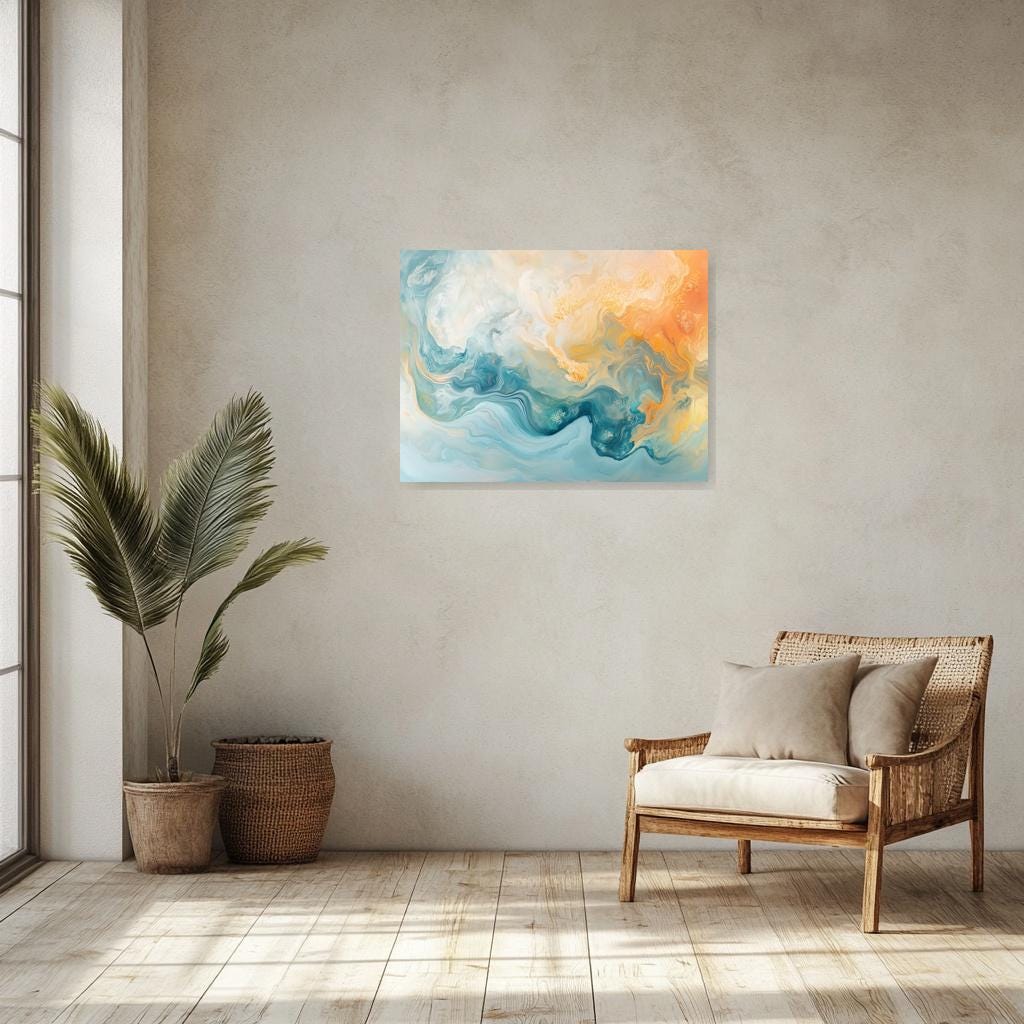 Abstract Ocean Waves Canvas Print in the Style of Turner - Colorful Home Decor Art for Living Room and Bedroom