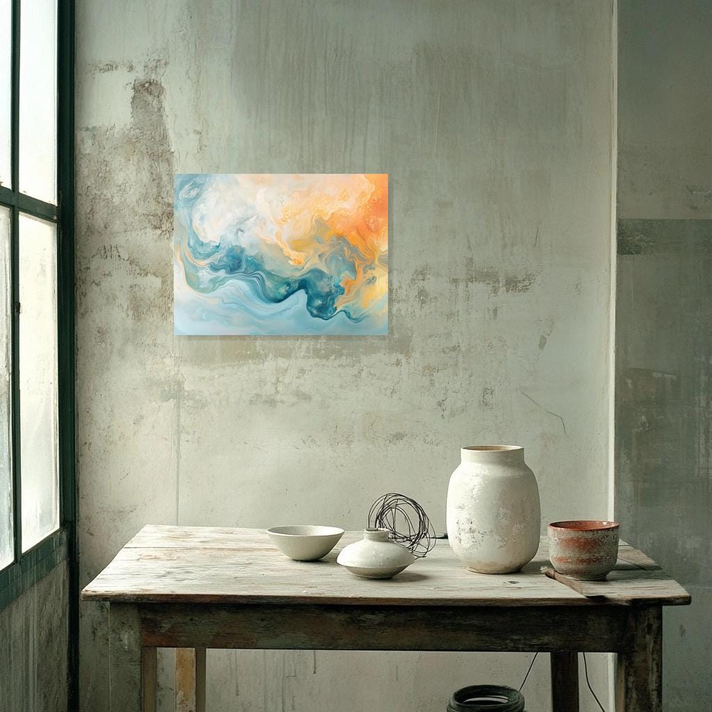 Abstract Ocean Waves Canvas Print in the Style of Turner - Colorful Home Decor Art for Living Room and Bedroom