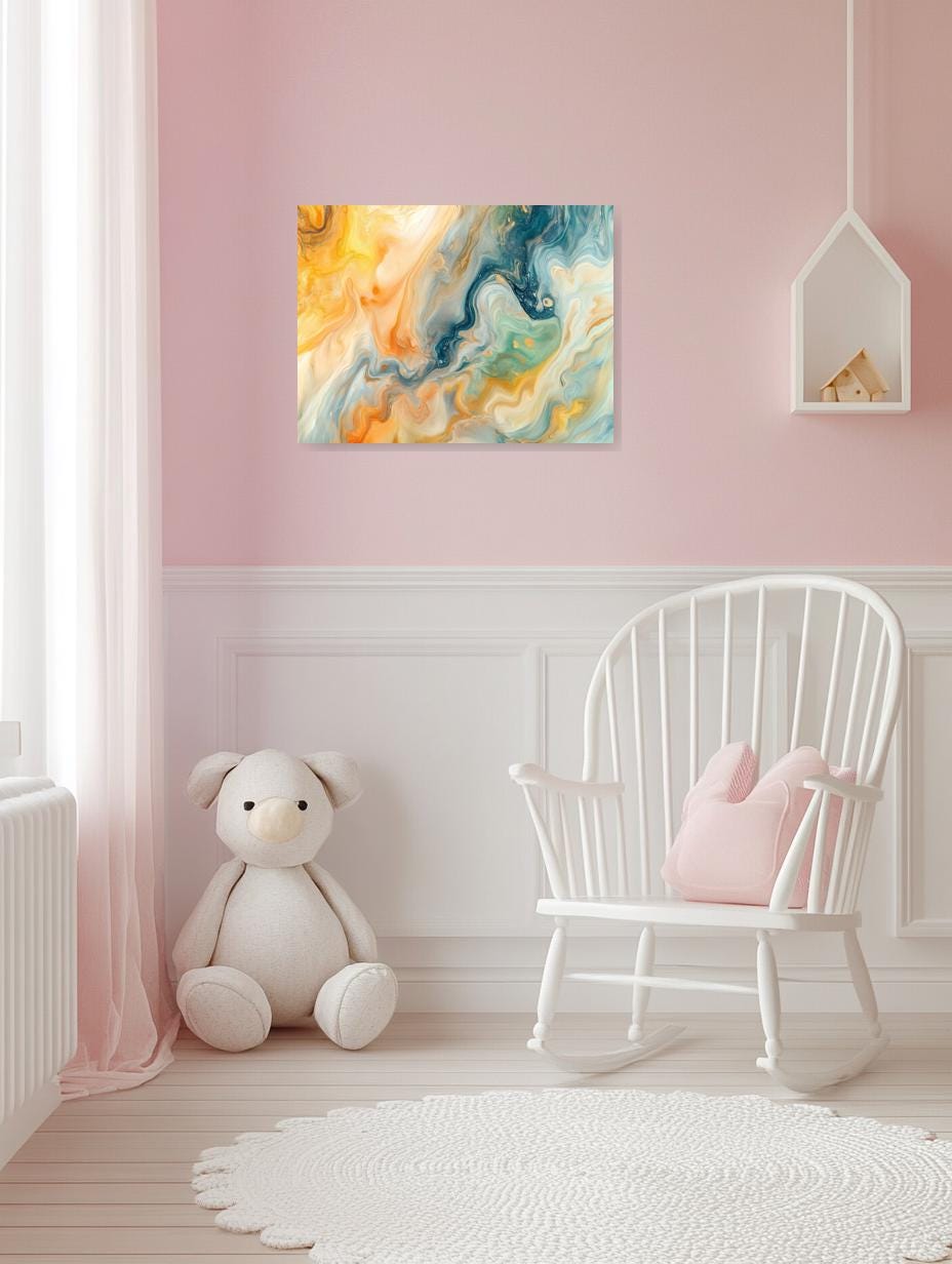 Original Abstract Canvas Art Inspired by Turner | Colorful Swirls in Blue and Orange | Modern Home Decor Digital Print
