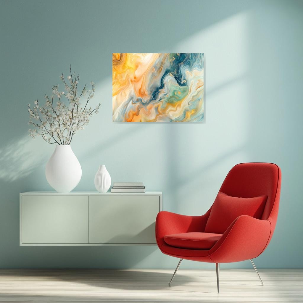 Original Abstract Canvas Art Inspired by Turner | Colorful Swirls in Blue and Orange | Modern Home Decor Digital Print