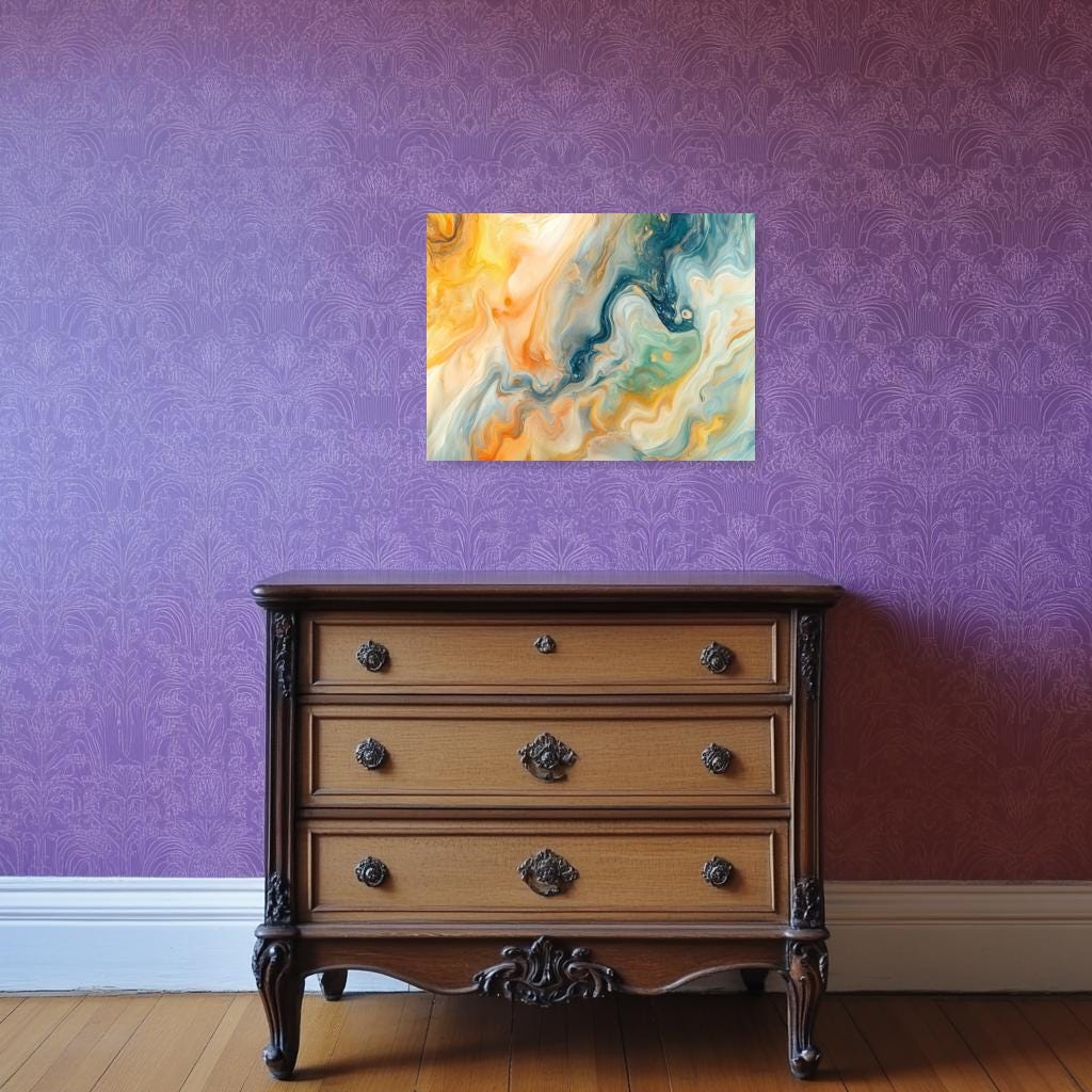 Original Abstract Canvas Art Inspired by Turner | Colorful Swirls in Blue and Orange | Modern Home Decor Digital Print