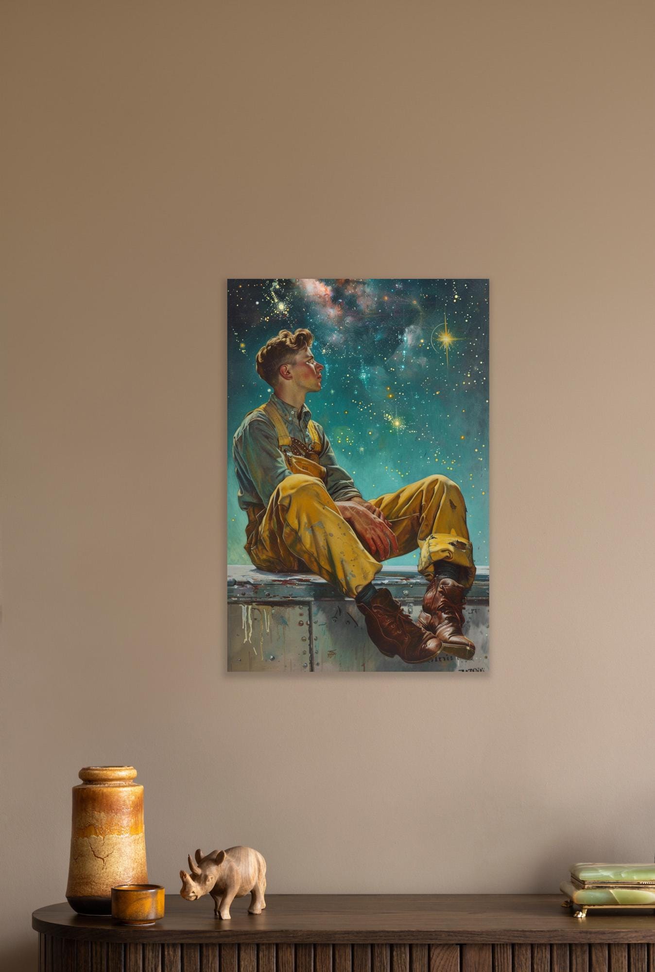 Vintage Norman Rockwell Inspired Custom Canvas Print | 1950s Space Dreamer Art | Cosmic Starlord Home Decor | Unique Wall Art