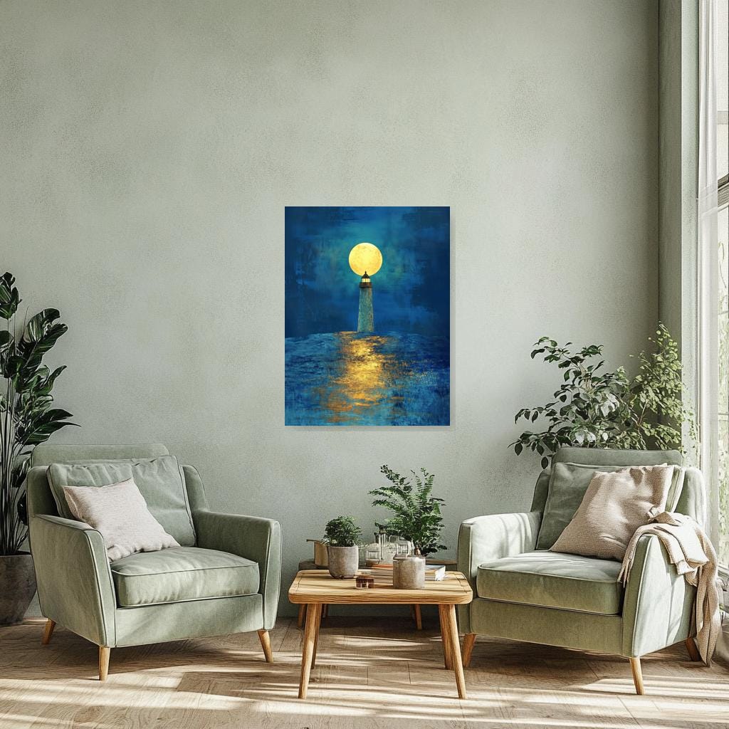Luminous Lighthouse Canvas Art Inspired by Van Gogh Colorful Moonlit Sea Decor Custom Digital Print for Home Wall Art