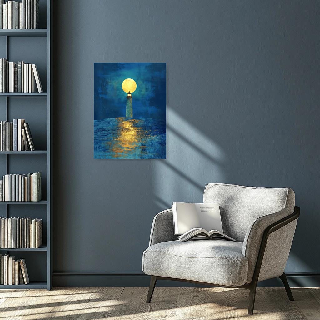 Luminous Lighthouse Canvas Art Inspired by Van Gogh Colorful Moonlit Sea Decor Custom Digital Print for Home Wall Art