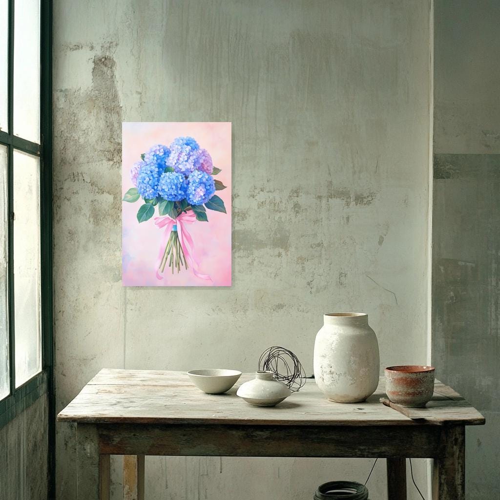 Custom Floral Canvas Print in the Style of Impressionism Blue Hydrangeas Home Decor Wall Art Digital Download