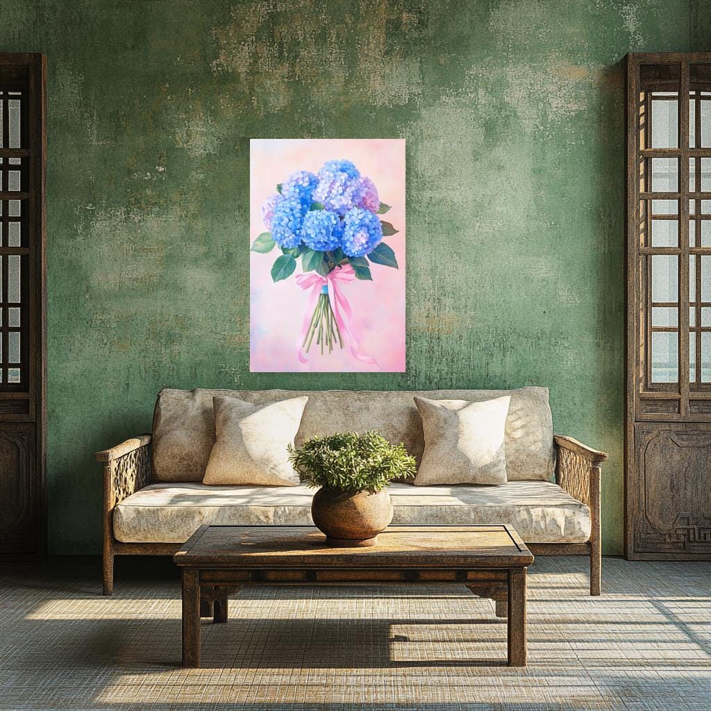 Custom Floral Canvas Print in the Style of Impressionism Blue Hydrangeas Home Decor Wall Art Digital Download