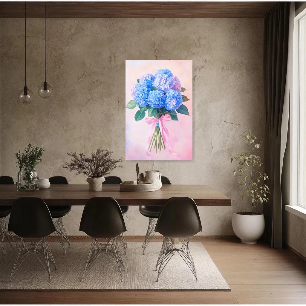 Custom Floral Canvas Print in the Style of Impressionism Blue Hydrangeas Home Decor Wall Art Digital Download