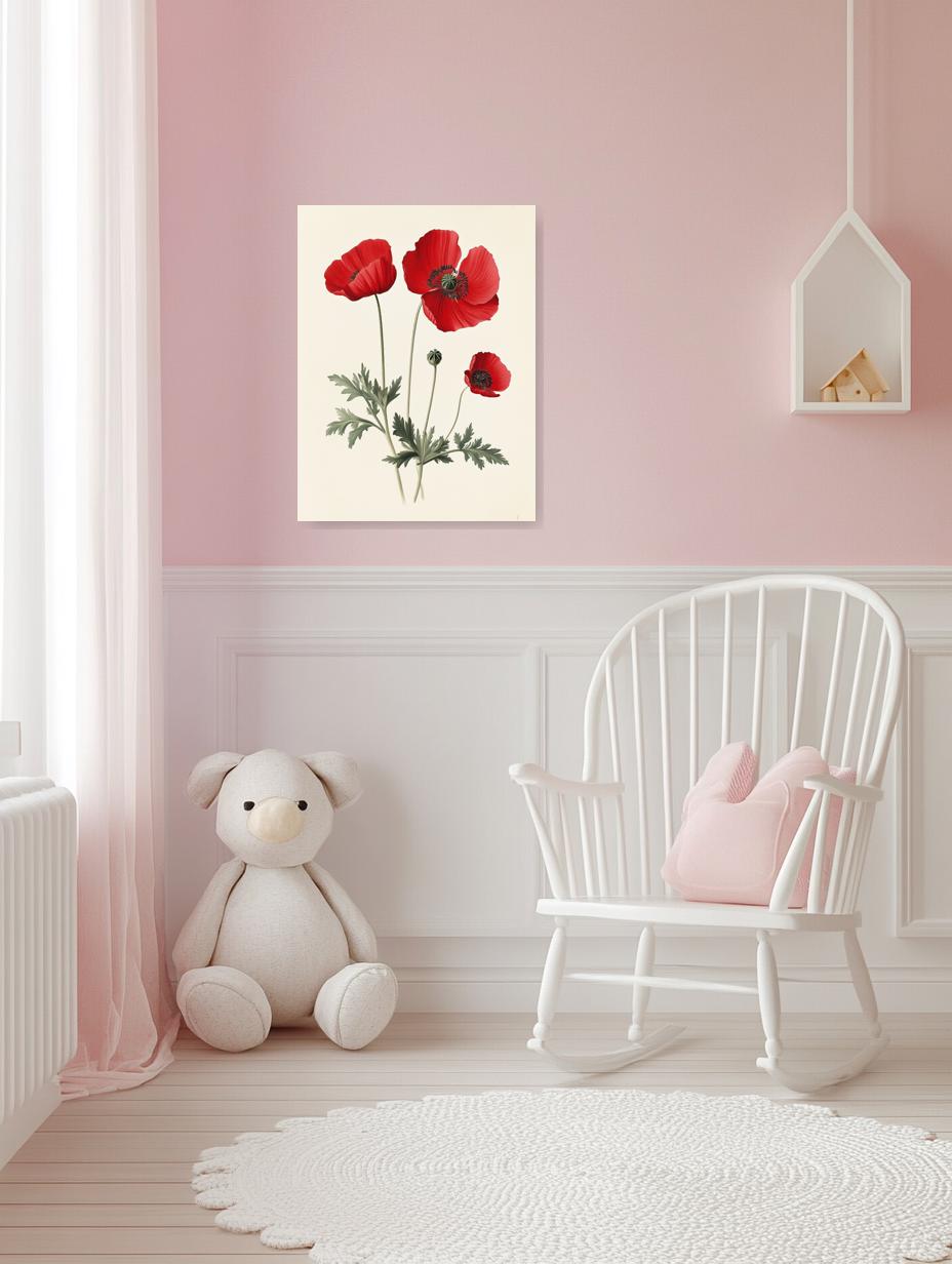 Red Poppy Floral Wall Art Canvas Print Inspired by Historical Botanical Illustrations Home Decor Digital Download