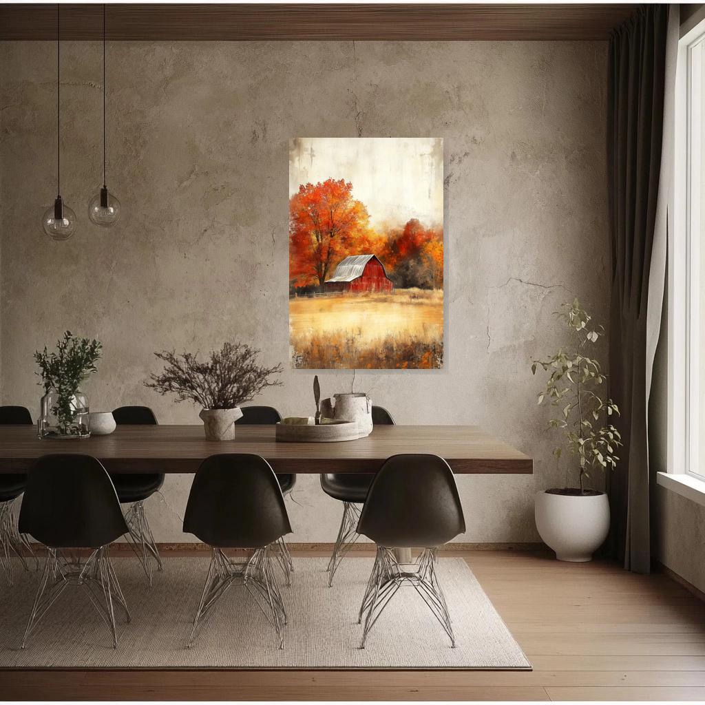 Rustic Autumn Barn Canvas Print Wall Art, Beautiful Fall Landscape Digital Download Home Decor Inspired by Andrew Wyeth