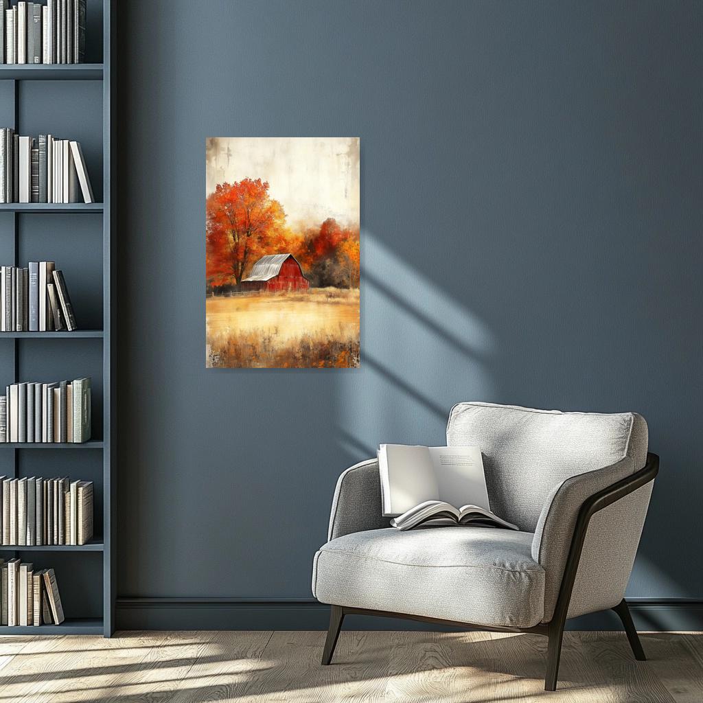 Rustic Autumn Barn Canvas Print Wall Art, Beautiful Fall Landscape Digital Download Home Decor Inspired by Andrew Wyeth