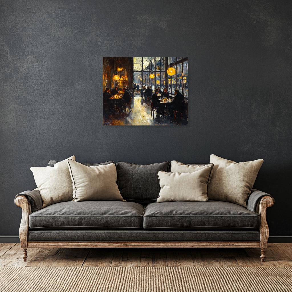 Custom Canvas Print of Warm Café Scene Inspired by Impressionist Artists Cozy Wall Art Home Décor